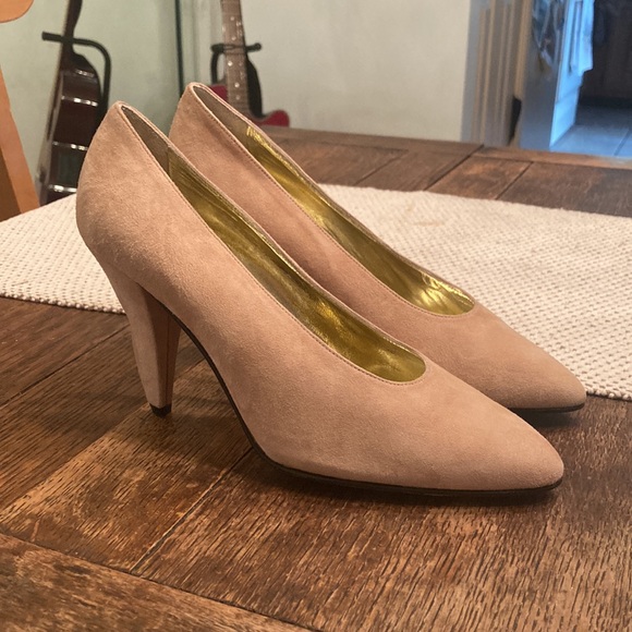 Escada Italian Suede Heels | Blush, Taupe | Size 7.5 - Picture 2 of 4